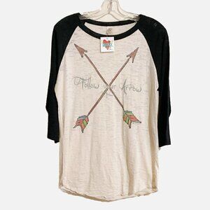 XOXO Art & Co. Graphic Design Jersey Crew Neck. "Follow Your Arrow" Size Medium